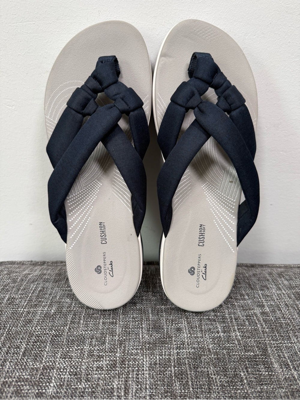 Clarks Cloudsteppers Breeze Rae Cam Knotted Sandals Navy Blue Grey Size 8 NWOT